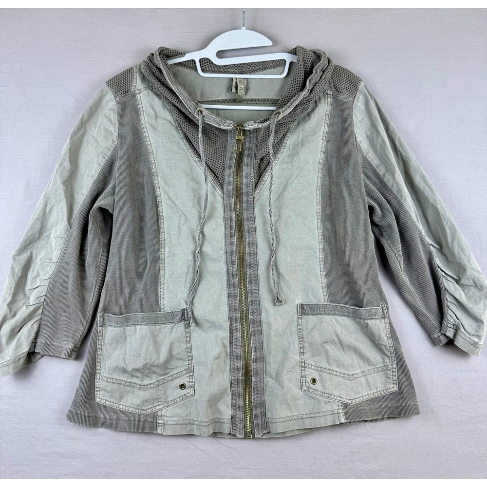XCVI Womens Sage Green Mixed Media Zip Up Utility Jacket Petite Large